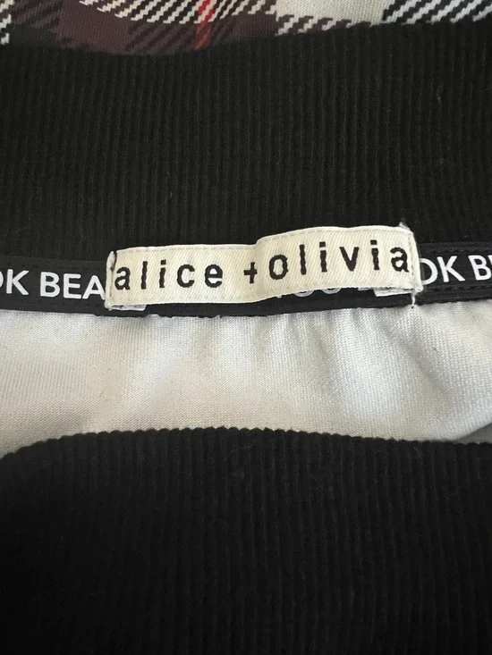 Alice + Olivia Natalie Mix Plaid Off The Shoulder Sweatshirt - Picture 5 of 12